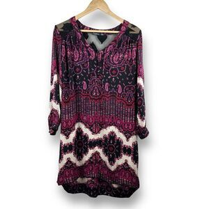 Revolve Gypsy 05 Womens Size M Long Sleeve Boho Dress‎ Pink Red Paisley Silk